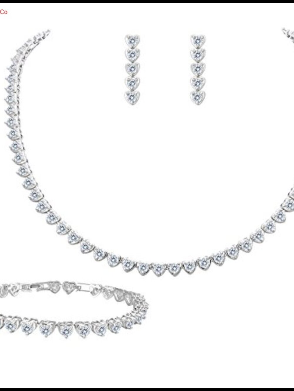 Cubic Zirconia Love Heart Jewelry Set Tennis Bracelet Dangle Earrings Necklace